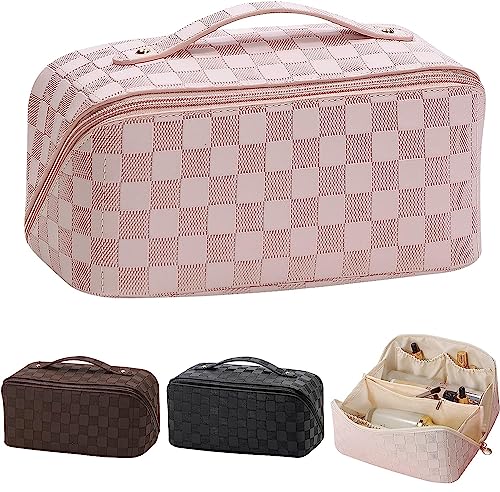 Groß Kapazität Kosmetiktasche Damen, Multifunktions Leder Reisekosmetiktasche, Federmäppchen Kosmetik Reise Täschchen Wasserdichter Reise Make-up Tasche mit Fächern von HIMS