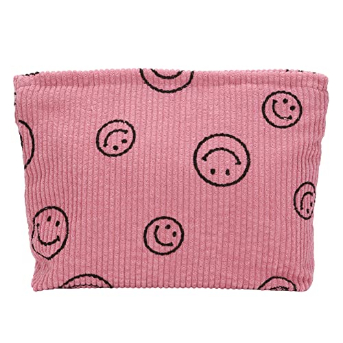 Reise Kulturtasche, Kordsamt-Kosmetiktasche Make Up Tasche mit Lächeln-Gesicht, Kordsamt Lächeldruck Makeup Organizer Waschtasche für Reisen Kinder Mädchen Damen (1 Stücke-Pink) von HIMS