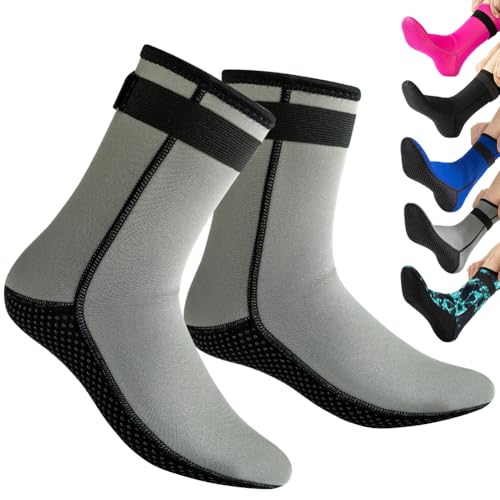 HINATAA 3MM Neoprensocken für Damen Herren, Tauchsocken Schnorcheln Socken, Warm schwimmsocken, Beachvolleyball Socken für Schnorcheln, Surfen, Schwimmen, Segeln, Tauchen, Wassersport (M, Grau) von HINATAA