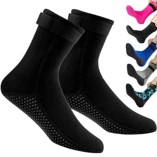 HINATAA 3MM Neoprensocken für Damen Herren, Tauchsocken Schnorcheln Socken, Warm schwimmsocken, Beachvolleyball Socken für Schnorcheln, Surfen, Schwimmen, Segeln, Tauchen, Wassersport (XS, Schwarz) von HINATAA