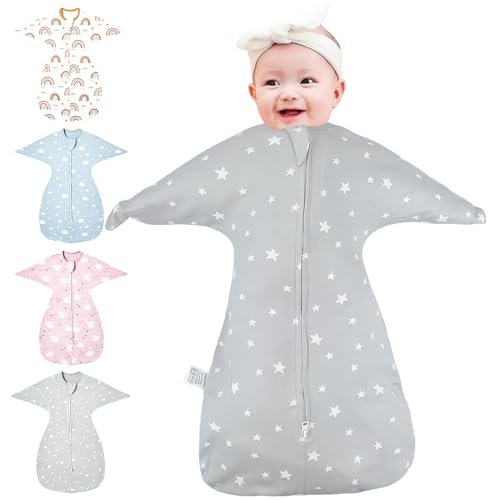 HINATAA Wickeldecke für Babys 0-3/3-6 Monate,Schlafsäcke Neugeborene,Bio-Baumwolle Baby Pucktücher Ganzjahres,Baby Swaddle für Jungen Mädchen,Verstellbarer baby pucksack (Grau, 0-3 Monate) von HINATAA