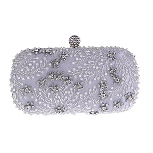 1920er Jahre Flapper Hochzeit Clutch Frauen Kunstperlen für Strass Perlen Abendtasche mit Kette Cocktail Party Geldbörse Handtasche Hochzeit Clutches und Abendtaschen Blau, silber, One Size von HINAYOSAN