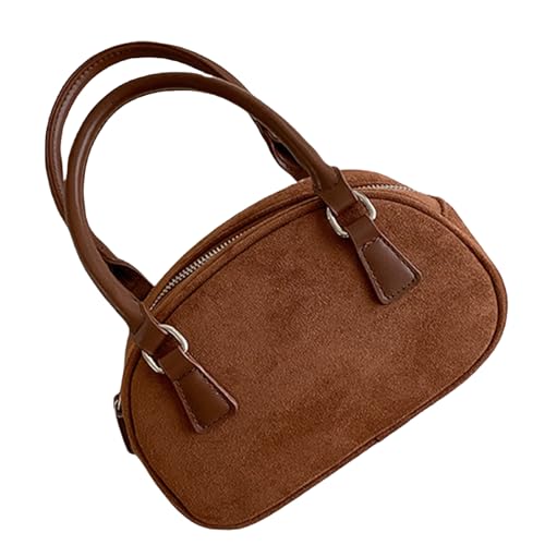 Anspruchsvolle Handtasche aus Velourslederimitat mit verstellbarem Riemen, Tragegriff oben, Crossbody-Tasche, Geldbörse mit Tragegriff oben, braun, One Size von HINAYOSAN