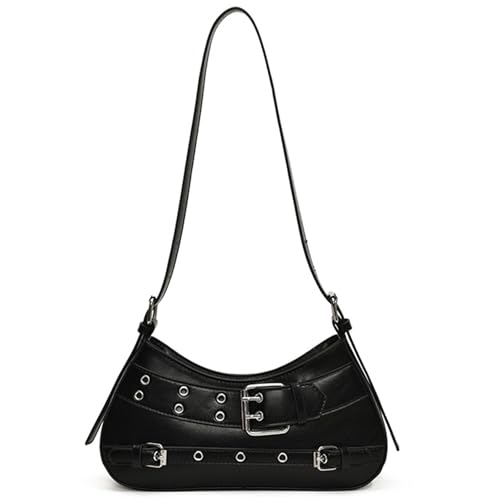 Damen Clutches Handtasche Herbst Winter Schnalle Schultertasche Trendy Unterarm PU Leder Achsel Einkaufen Retro Herbst Winter Schulter für Frauen Retro Achsel Trendy Handtasche und Geldbörse, Schwarz von HINAYOSAN