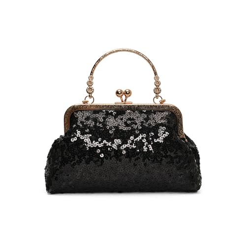 Damen Hobos Handtasche Süße Pailletten Schulter Toted Geldbörsen mit Kuss Casual Crossbody Tasche mit abnehmbarer Kette Top Griff Handtasche, Schwarz , One Size von HINAYOSAN