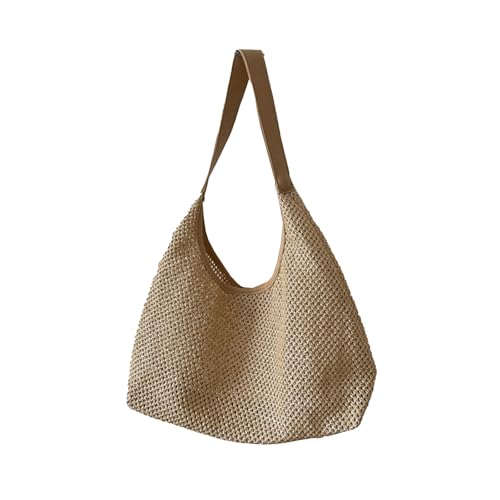 Damen Stroh Schultertasche Strand Große Kapazität Achsel Weiblich Achsel Handgewebte Handtasche Frauen Strand Stroh Unterarm Mode Handtasche Große Kapazität Schulter, khaki, One Size von HINAYOSAN