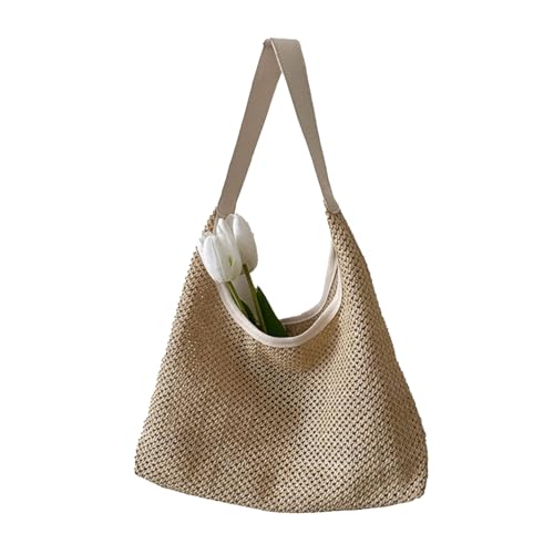 Damen Stroh Schultertasche Strand Große Kapazität Achsel Weiblich Achsel Handgewebte Handtasche Frauen Strand Stroh Unterarm Mode Handtasche Große Kapazität Schulter, weiß, One Size von HINAYOSAN