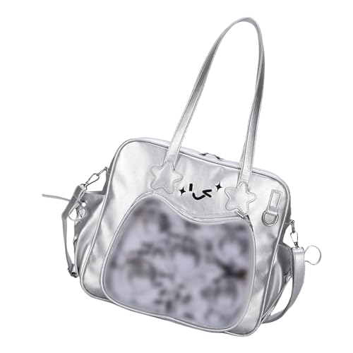 Damen-Umhängetasche, japanische College-Studenten, ästhetisch, großes Fassungsvermögen, transparente Nadel-Display, süße Itabag ästhetische Umhängetasche, silber, One Size Damen-Umhängetasche, japanische College-Studenten, ästhetisch, großes Fassungsvermögen, transparente Nadel-Display, süße Itabag ästhetische Umhängetasche, silber, One Size von HINAYOSAN