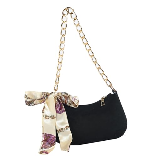 Damentasche Schulter mit Schals Herbst Winter Achsel Casual Pendeln Goldkette Crossbody Shopping Frauen Schulter mit Schals Handtasche Goldkette Crossbody Unterarm, Schwarz , One Size von HINAYOSAN