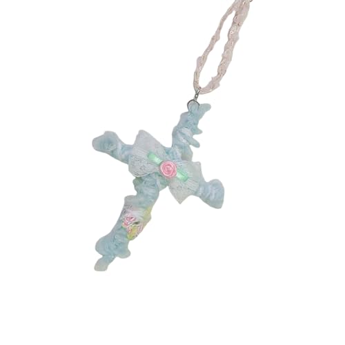 Einzigartige, handgefertigte Kreuz-Halskette mit Spitzenrosen, Stoffdesigns, verstellbare Länge für modische Schicht-Looks, handgefertigte Rose und Spitzenschmuck, Einheitsgröße, Wie beschrieben, Wie von HINAYOSAN