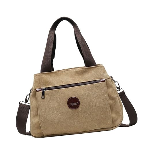 Große Kapazität Canvas Handtasche für Frauen Umhängetasche für Einkauf Arbeit oder Kurzreisen mit bequemem Griff Damen Umhängetasche, khaki, One Size von HINAYOSAN
