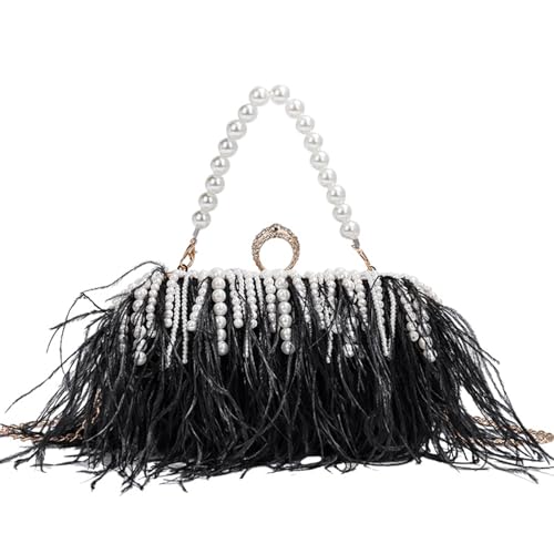 HINAYOSAN 2023 Tote Lady Purse Wedding Pearl Clutch Handtasche für Frauen Mädchen Vielseitige Schulter Crossbody Taschen Mode Abendtasche Kette Schultertaschen, Schwarz , One Size von HINAYOSAN