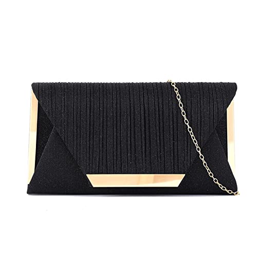 HINAYOSAN Damen-Clutch für den Abend, Hochzeit, Party, Braut-Clutches mit Kette, Schultertasche, Umhängetasche, Damen-Abend-Clutch-Geldbörse, Schwarz , One Size von HINAYOSAN