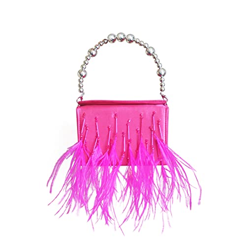 HINAYOSAN Damen Kette Schultertasche All-matching Feather-Handtaschen Damen Quasten Box Geldbörse Perlenriemen Crossbody Damen Feder-Handtasche Quasten Crossbody Perlenriemen Box, B, One Size von HINAYOSAN
