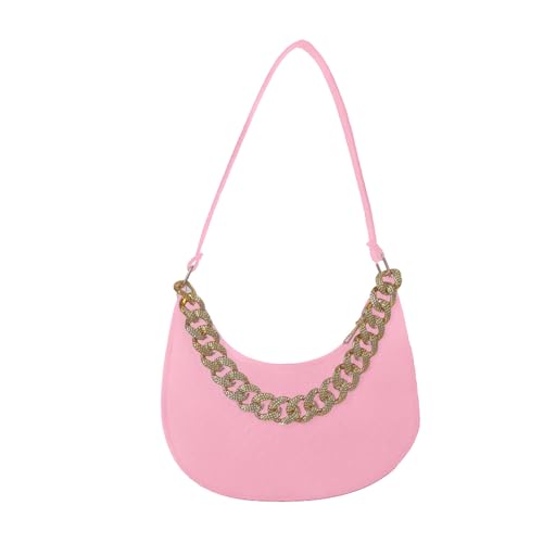 HINAYOSAN Damen Umhängetasche mit Muster Mode Kette Handtasche Filz Unterarm Knödel Clutch, D, One Size von HINAYOSAN