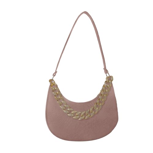 HINAYOSAN Damen Umhängetasche mit Muster Mode Kette Handtasche Filz Unterarm Knödel Clutch, khaki, One Size von HINAYOSAN