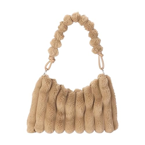 HINAYOSAN Elegante Damen Y2K Umhängetasche Handtasche Unterarmtaschen Weiche Tote mit Fuzzy Details Trendy Umhängetasche, khaki, One Size von HINAYOSAN