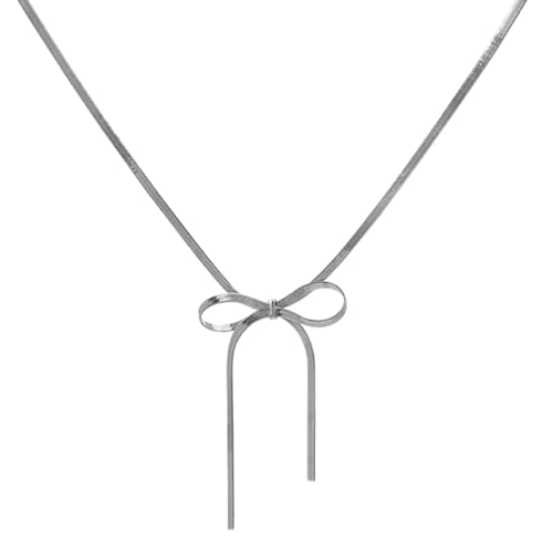 HINAYOSAN Elegante Halskette mit Schleifen-Anhänger, süße coole Schlangenknochenkette, Halskette, Choker, Halsband, Modeschmuck von HINAYOSAN