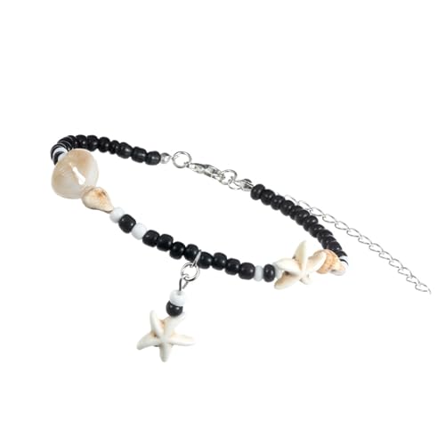 HINAYOSAN Handgefertigtes Fußkettchen mit verstellbarem, geflochtenem Seil-Design mit Muscheln und Harzperlen für Strandurlaub, Strandurlaub, Muschelfußschmuck, Einheitsgröße, Wie beschrieben von HINAYOSAN