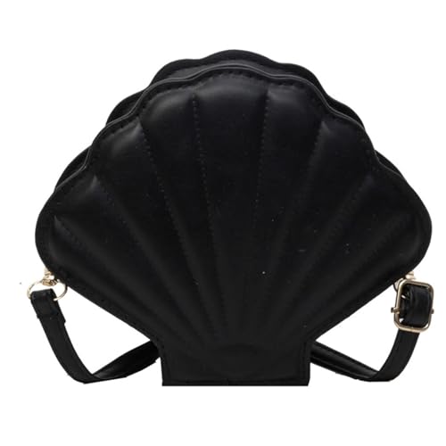 HINAYOSAN Lässige Damen-Umhängetasche, PU-Leder, Kuriertasche, einfarbig, Crossbody, Damen, Dating mit niedlichen Muscheln, PU-Leder, modische Umhängetasche, Kuriertasche, Muscheln, Schwarz , One Size von HINAYOSAN