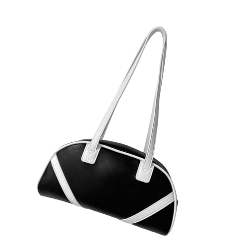 HINAYOSAN Moderne Kontrastfarbe Schultertasche PU-Leder Handtasche mit geräumigem Innenraum für wichtige Frauen mit Reißverschluss Unterarm-Geldbörse aus PU-Leder, Schwarz , One Size von HINAYOSAN