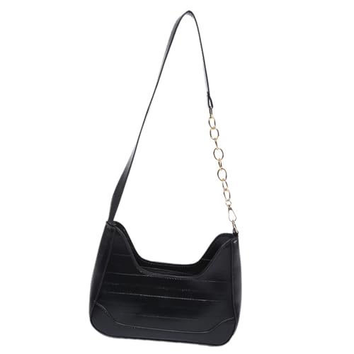 HINAYOSAN Modische Unterarm-Umhängetasche aus PU-Leder für Damen, mit Kettenriemen, lässig, einfarbig, Handtasche, Geldbörse mit Reißverschluss, modische Unterarmtasche, Schwarz , One Size von HINAYOSAN
