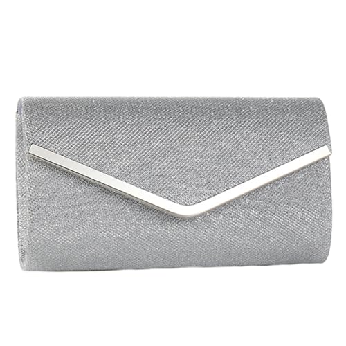HINAYOSAN Modische schimmernde Abendtasche, Umschlag-Clutch mit abnehmbarer Kette, geeignet für formelle Veranstaltungen, vielseitige Geldbörsen, silber, One Size von HINAYOSAN