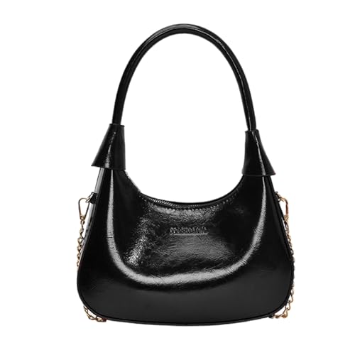 HINAYOSAN Schultertasche aus Leder, Clutches Toted Handtasche mit Reißverschluss, Damen-Crossbody mit abnehmbarem Riemen, Reißverschluss, Kunstleder-Geldbörsen, Schwarz , One Size von HINAYOSAN