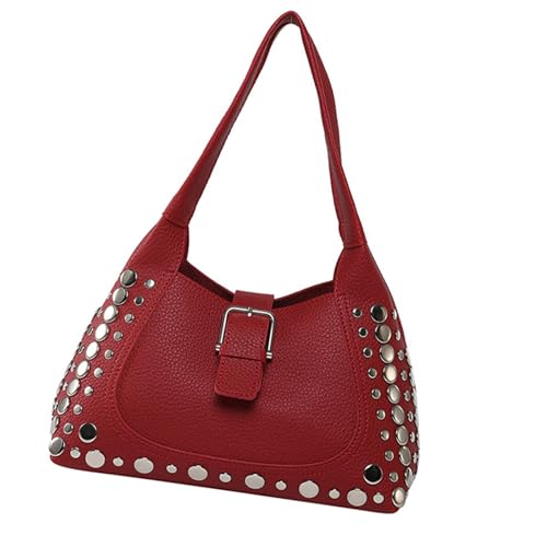 HINAYOSAN Stilvolle Unterarmtasche in praktischen PU-Umhängetaschen, Eimer-Handtasche mit geräumigem Innenraum für den täglichen Gebrauch und Event-Umhängetasche, rot, One Size von HINAYOSAN