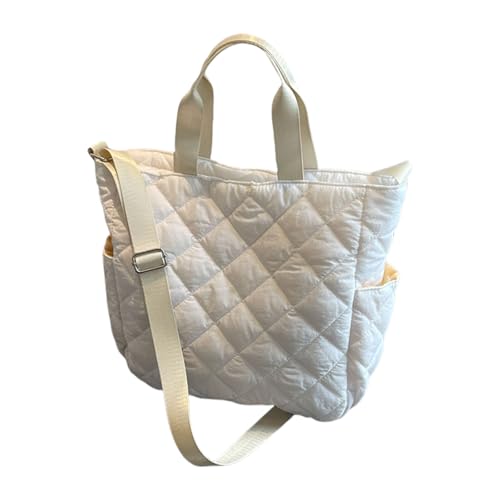 HINAYOSAN Stilvolle schwarze Handtasche mit großem Innenraum, verstellbarem Riemen, lässige Umhängetasche, Handtasche, geeignet für verschiedene Anlässe, leichte Stofftasche, weiß, One Size von HINAYOSAN