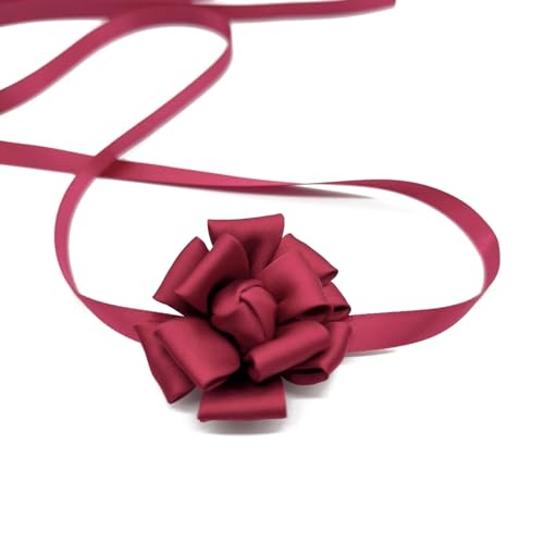 HINAYOSAN Stylischer Blüten-Halsreif, übergroßer Rosen-Anhänger, elegante Schlüsselbeinkette für Partys, Rosen-Accessoire, schwarze Blumen-Halsbandkette, rot, Wie beschrieben, Wie beschrieben von HINAYOSAN