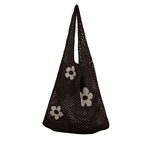 HINAYOSAN Zarte Handtasche mit Blumen-Strick, hohle Schultern, große Kapazität, Tragetasche, für Familientreffen, Schultertasche, coffee, One Size von HINAYOSAN