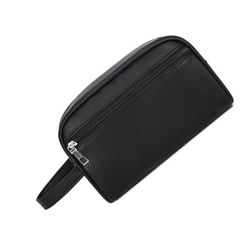 Kulturbeutel für Herren, Reise-Kulturbeutel, Reise-Kulturbeutel, wasserfest, Rasierbeutel, Toilettenartikel, Organizer, Kosmetiktasche, Leder-Kosmetiktasche, Schwarz , Mass Beauty von HINAYOSAN