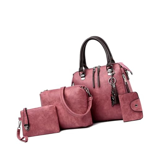 Modische 4-in-1-Handtasche aus PU-Leder mit Tragegriff oben, Reißverschluss und Crossbody-Gurt, Geldbörse für Damen, modisches Handtaschen-Set, B, One Size von HINAYOSAN