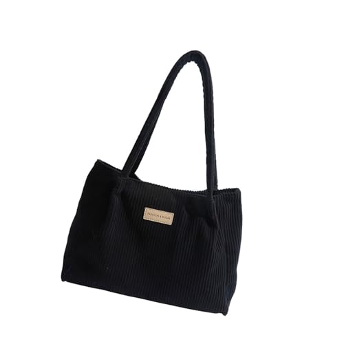 Modische Damen-Schultertasche mit geräumigem Innenfutter, Kordsamt, Tragegriff oben, lässige Handtasche für den täglichen Gebrauch, Münzgeldbörse, Schwarz , One Size von HINAYOSAN