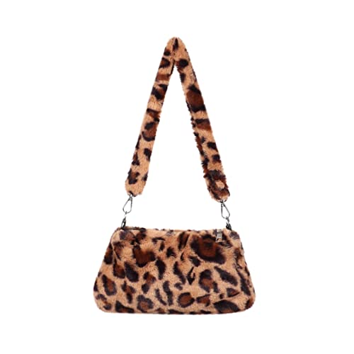 Modische Kuh-Plüsch-Unterarmtasche mit Tiermuster, Schultertaschen mit Tragegriff oben, Handtasche für Herbst und Winter, braun (leopardenmuster), One Size von HINAYOSAN