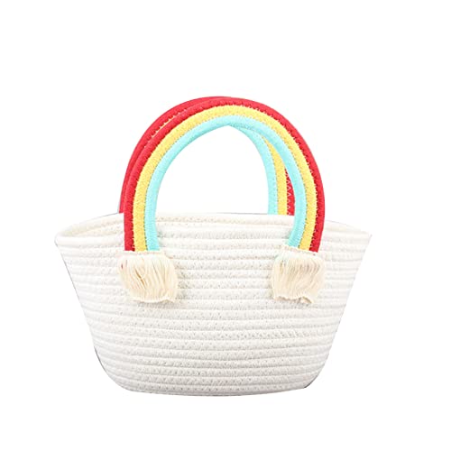 Modische handgewebte Regenbogen-Wolken-Beuteltasche, Schultertasche, vielseitige Strand-Handtasche für Straßentasche, Strand, mit Griffen, weiß, One Size von HINAYOSAN