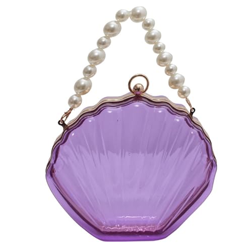 Modische transparente Handtasche für Damen, transparente Kuriertasche, Muschelform, Schulterperlen, Kette, Umhängetasche, transparente Muschel-Handtasche für Frauen, transparente Schulterperlen, Kette von HINAYOSAN