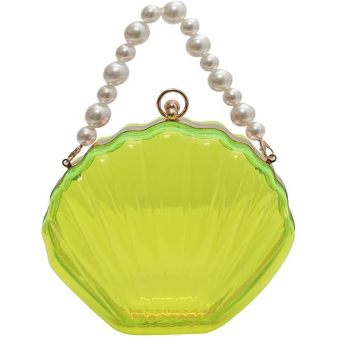 Modische transparente Handtasche für Damen, transparente Kuriertasche, Muschelform, Schulterperlen, Kette, Umhängetasche, transparente Muschel-Handtasche für Frauen, transparente Schulterperlen, Kette von HINAYOSAN