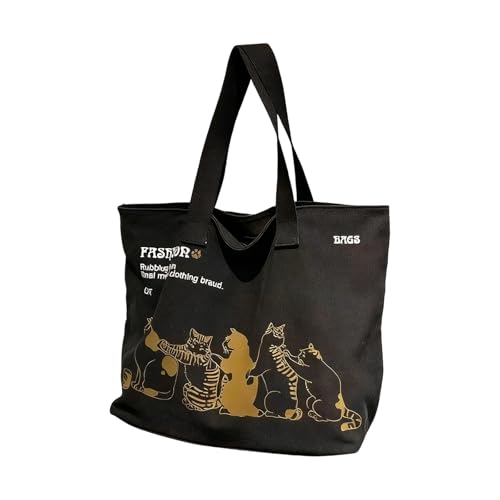 Multifunktionale Damen-Tasche mit Tragegriff oben, geräumiger Innenraum, geräumige Canvas-Tragetasche, Schultertaschen für den praktischen Außenbereich, geräumige Handtasche, Schwarz , One Size von HINAYOSAN