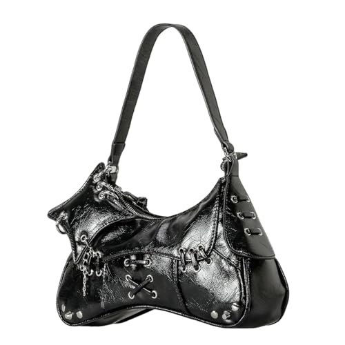 Punk Handtasche PU Leder Damen Crossbody Tasche mit bequemem Schultergurt Unterarmtaschen für das tägliche Pendeln oder Reisen Punk Handtasche, Schwarz , One Size von HINAYOSAN