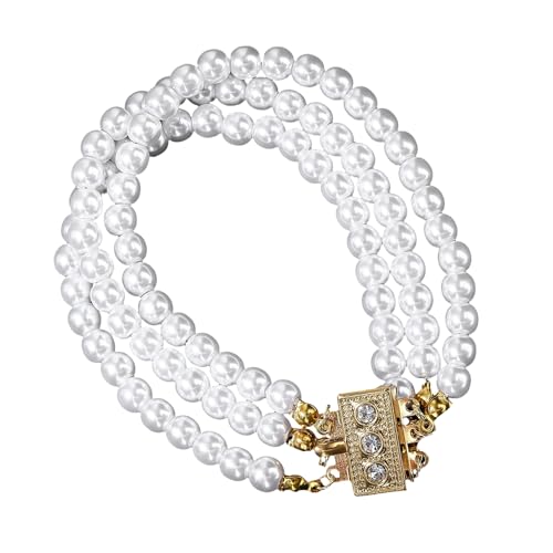 Schimmernde dreisträngige Strassverzierung mit Kunstperlen, Kette für Damen, empfindlich, hautfreundlich, verstellbar, weich, elastisch, Perlen, Handgelenk-Zubehör, Einheitsgröße, Wie beschrieben von HINAYOSAN