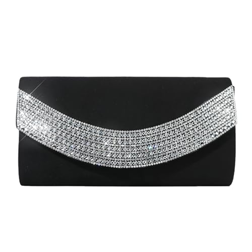 Stilvolle Samt-Glitzer-Abend-Clutch, modische Damen-Schultertaschen mit Kette, für Brautparty, Hochzeit, Cocktail, Abschlussball, Abendveranstaltung, Schwarz , One Size von HINAYOSAN