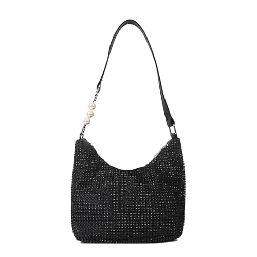 Strass-Umhängetasche, Handtasche, Geldbörse, glitzernde Strasssteine, Crossbody-Tasche, Abend-Clutch für Abschlussball, Brautparty, Club, Abendbörsen für Damen, trendige Tasche, Schwarz , One Size von HINAYOSAN