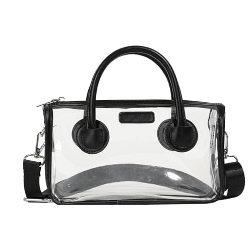 Transparente Tasche mit Tragegriff oben, durchsichtige Umhängetasche, Strandtasche, Handtasche, modische PVC-Geldbörse für verschiedene Anlässe, Damen-Handtasche, Schwarz , One Size von HINAYOSAN