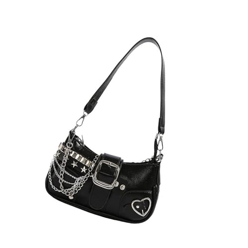 Trendige Abend-Geldbörse, PU-Leder, Schultertaschen mit Kettenriemen, Unterarm-Geldbörsen für Damen, die einen stilvollen Look suchen, Retro-Ketten-Handtasche, Schwarz , One Size von HINAYOSAN