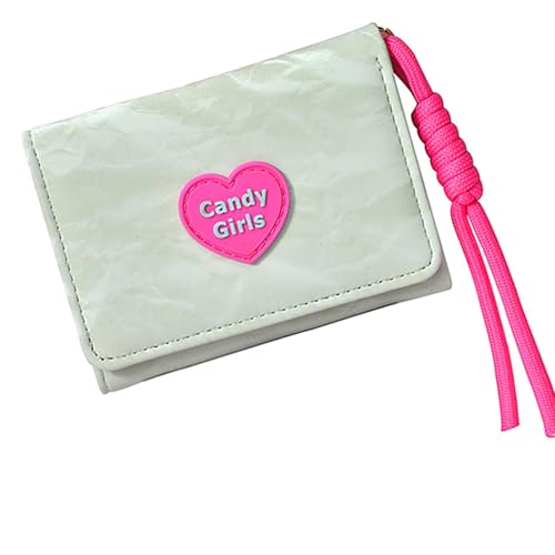 Trendige Retro-Kurzgeldbörse mit lebhaften Bonbonfarben und Herzmuster, Münzgeldbörsen, multifunktionale Fächer, tragbar, kurze Geldbörse, für den täglichen Gebrauch, lichtgrün, Mass Beauty von HINAYOSAN