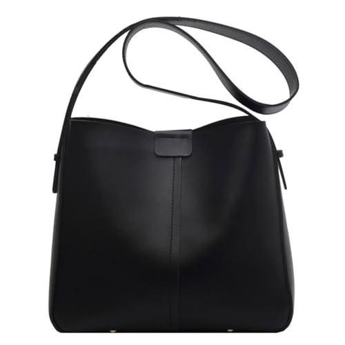 Unterarmtaschen für Damen, Umhängetasche, PU-Leder, Kuriertasche, schlicht, solide Schultertasche, groß, Schwarz , One Size von HINAYOSAN