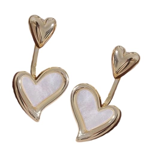 Weiße Muschel-Herz-Ohrstecker, vielseitige Stile, Arbeit, Party, Hochzeit, Accessoire, handgefertigtes Ohrzubehör, leichtes Muschelherz-Schmuck von HINAYOSAN
