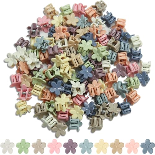 100 Pcs Kleine Blume Haarspangen Mädchen Kleine Klaue Clip Kleinkind Haarschmuck Kurze Kieferspangen Winzige Haarspangen Robuster Griff Bunte Niedliche Mehrfarbige Farben, Haarspangen für Frauen von HINGTAI